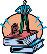 Man standing on books.