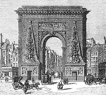 Porte St-Denis, pen and ink ca. 1840, artist unknown.