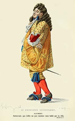 M. Jourdain dressed in gaudy court clothing.