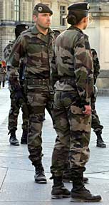French Army troops in Louvre Museum courtyard